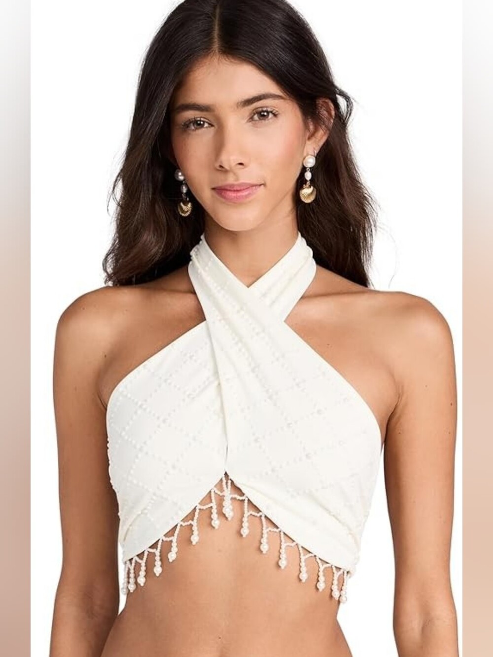 Beach Riot Jessica Bikini Top In White Beaded